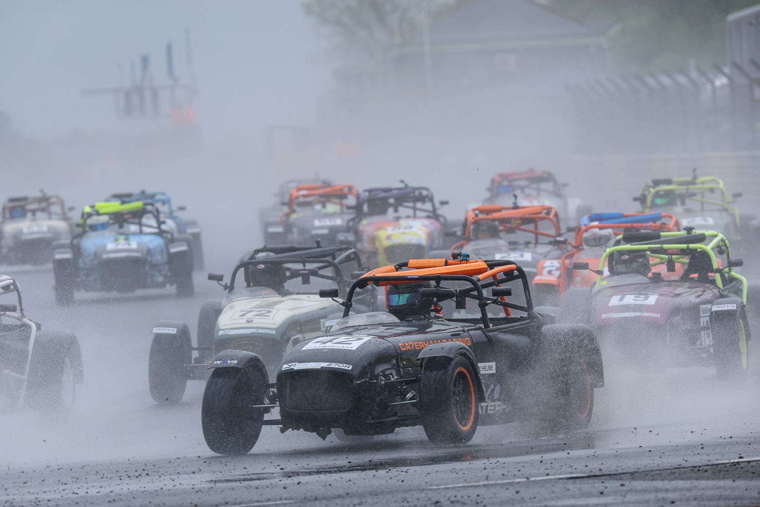 Croft race start in the wet.