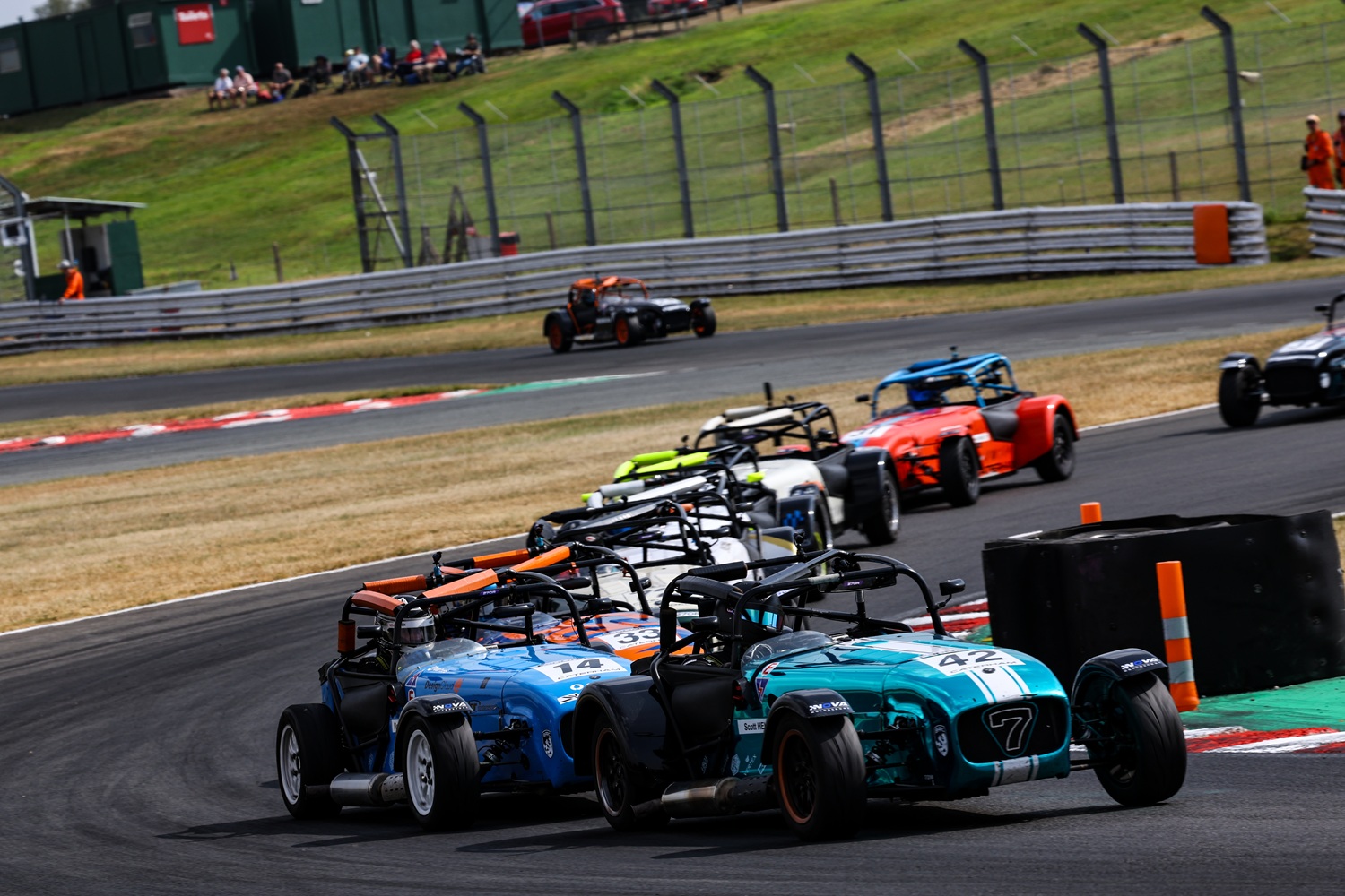 Leading the pack through the chicane.