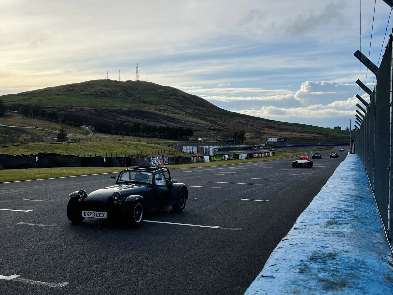 The pit straight going clockwise at Knockhill Circuit.
